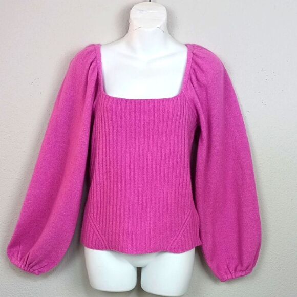 Halogen Women's Pink Square Neck Sweater long-sleeve sweater  sz S coquette - Picture 1 of 14